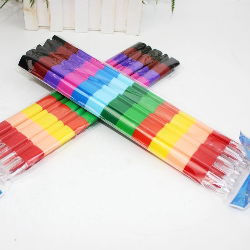 5Pcs Stackable Crayon Pencils Crayon Party Favor Kid 12 Color Building Blocks Colorful Crayon for School Boy Girls