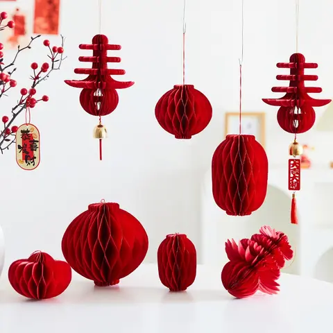 Chinese New Year Decorations Folding Paper Honeycomb Ball Hanging Ornament Chinese Style Lanterns navidad