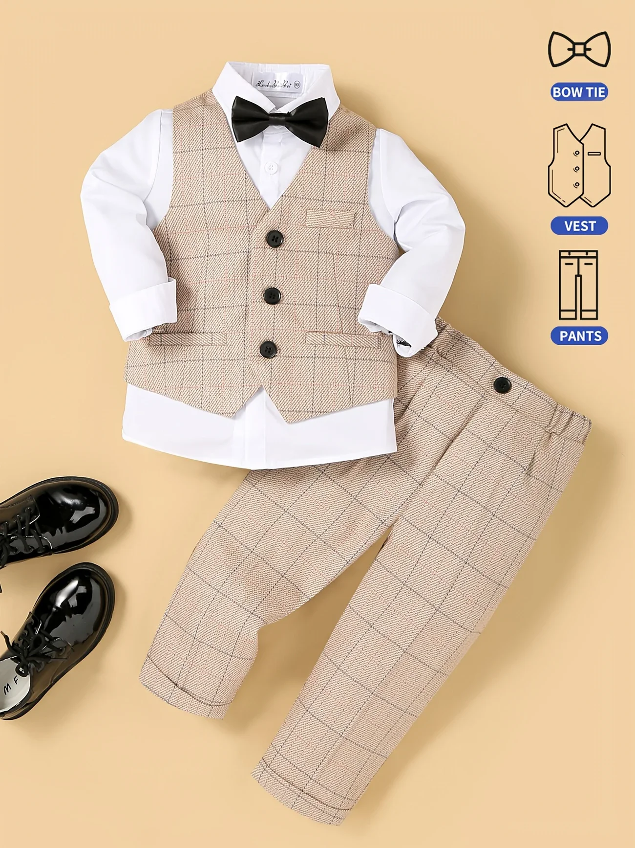 Blumenjungen-Kleidung für Hochzeiten, Kinder, formelle Weste, Hose, Fliege, 3-teiliges Outfit, Suti für Klavier, Gastgeber, Sprachleistung