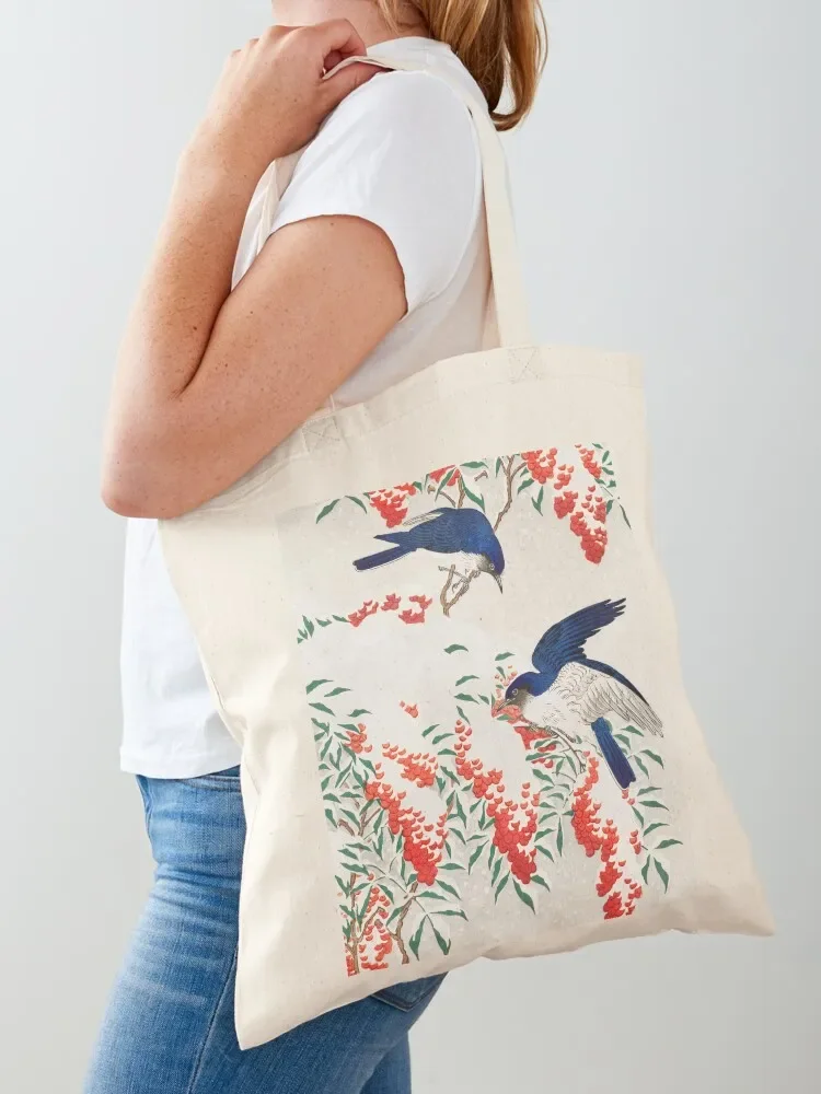 Japanese Art - Flycatchers on a Nandina Bush by Koson Ohara Tote Bag Gift bags cloth bag woman reusable shopping bag