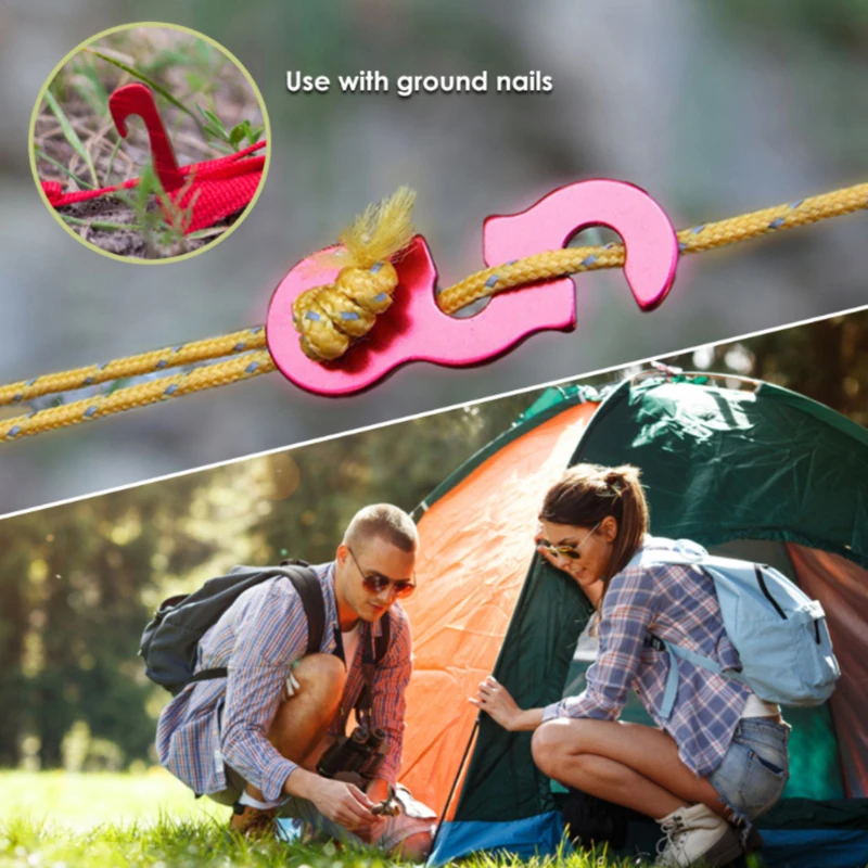 10PCS Adjustable Camping Tent Cord Rope Buckle S Type Tensioners Fastener Kit Outdoor Gadgets Camping Tents Securing Accessories