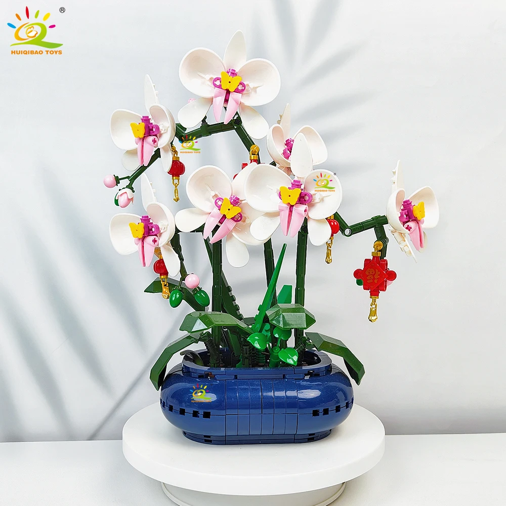 

HUIQIBAO 587PCS MOC Orchid Flower Potted Series Building Blocks Bouquet Model Bricks Set Toy For Children Desk Home Decoration