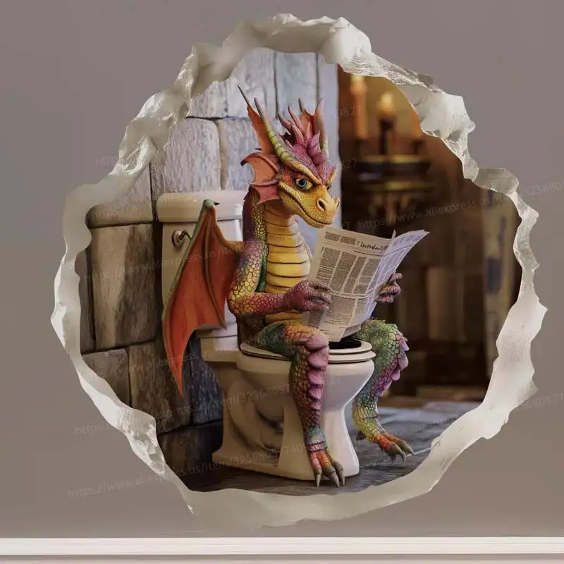 

Dragon Sitting on Toilet - Wall Sticker Kids Room Decor Bathroom Toilet Living Room Decor Cabinet Home Decor Decals M1088