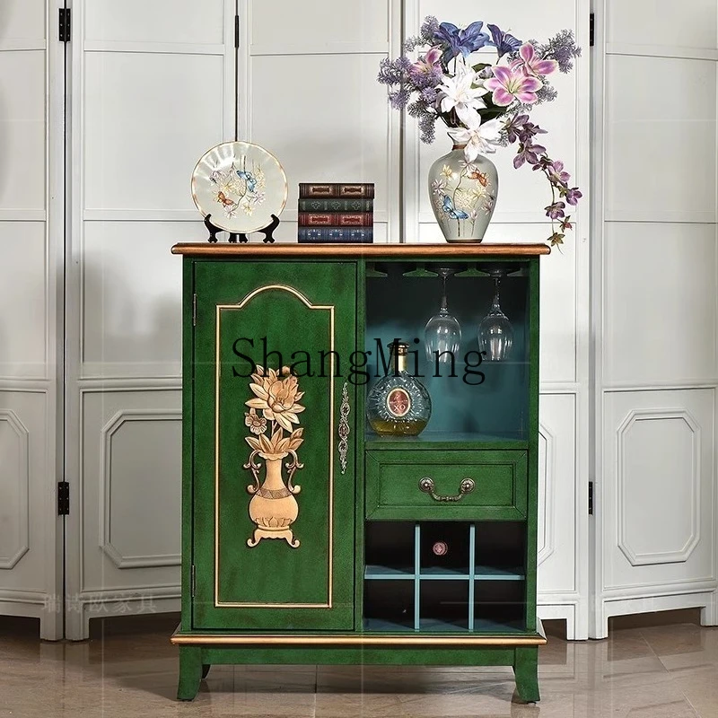 

ZYY retro dining side cabinet solid wood painted storage integrated tea cabinet sofa side cabinet