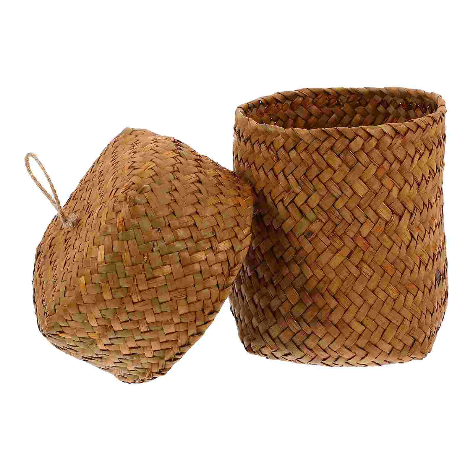 Companion Straw Box Baby Collapsible Laundry Basket Storage Baskets Seaweed Woven with Lid Small Round