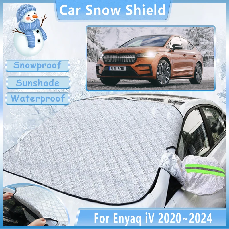 

Car Snow Cover For Skoda Enyaq iV 2020~2024 2021 2022 2023 Front Windshield Winter Waterproof Sun Shade Visor Shield Accessories