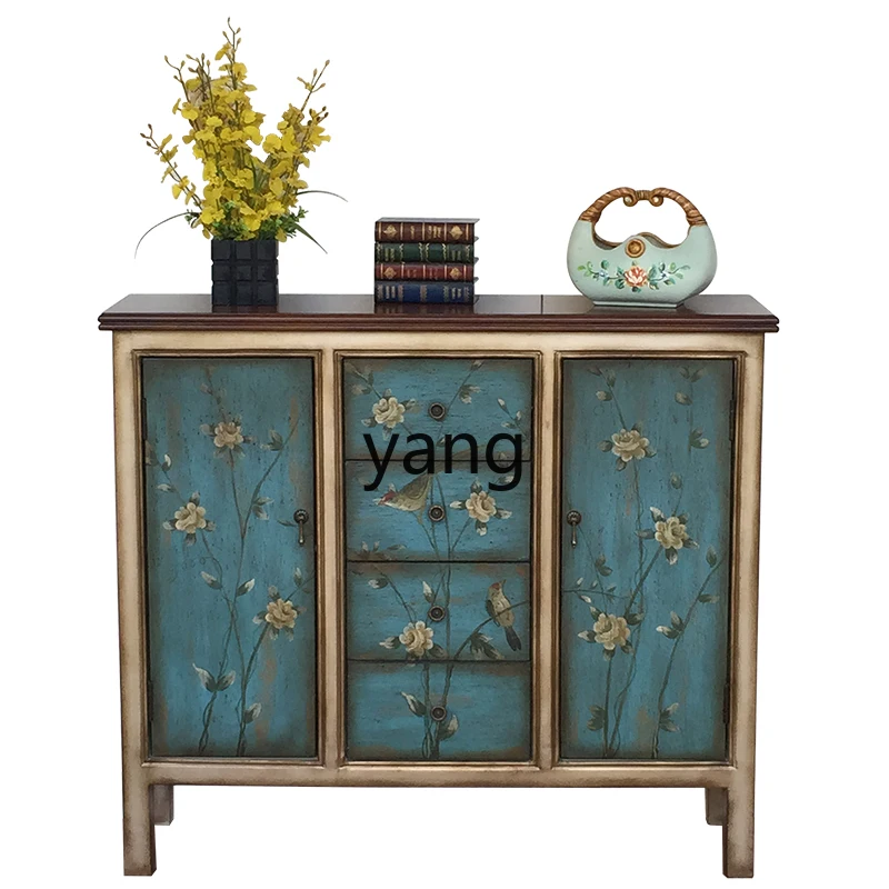 

Yjq Painted Hallway Entrance Cabinet Living Room Wall Decoration Storage Cabinet Country Retro Sideboard Cabinet