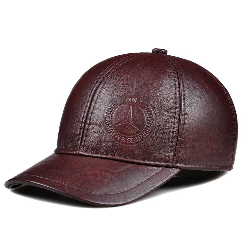 Wholesale New 2024 100% Top Quality Cowhide Warm Cap Winter Autumn Fashion Casual Letter Leather Hat Ears Men Women