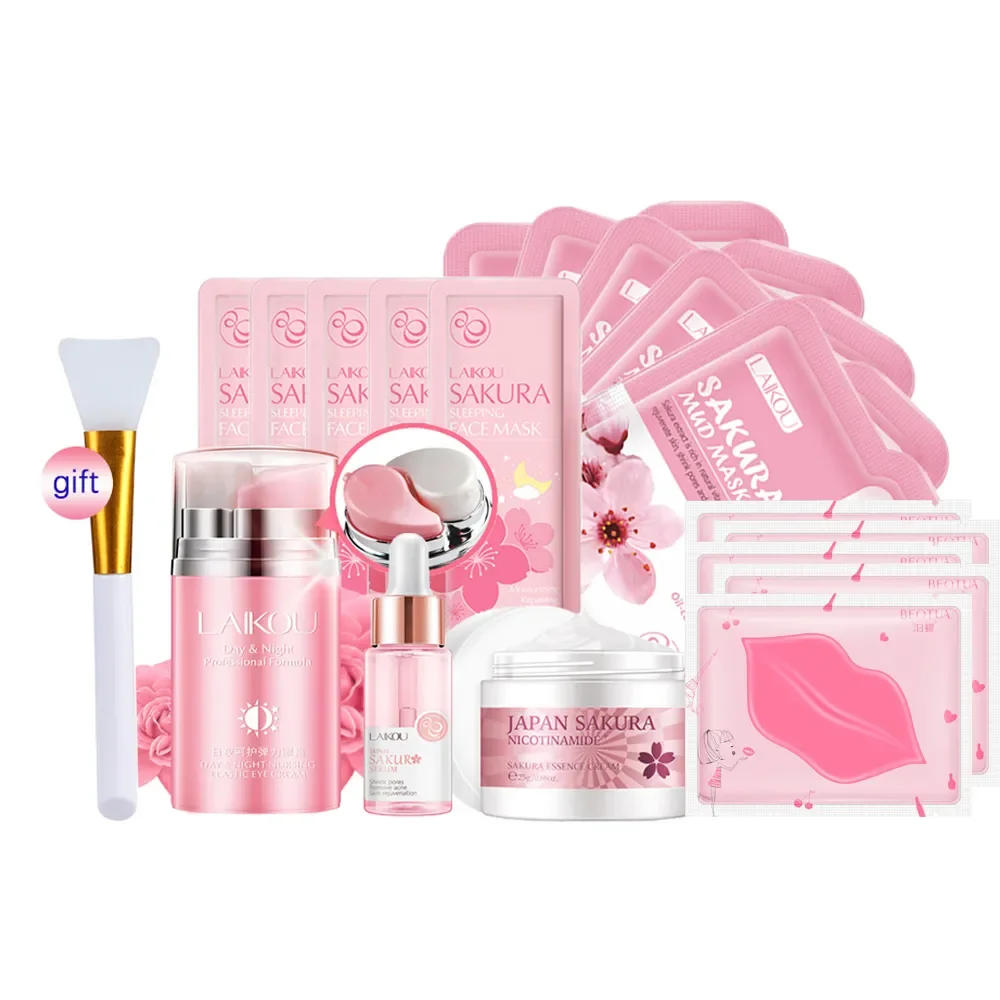 Sakura Skincare Product Set para mulheres, creme clareador, soro 24k, kit de cuidados com a pele, máscara facial, produtos faciais, beleza e saúde