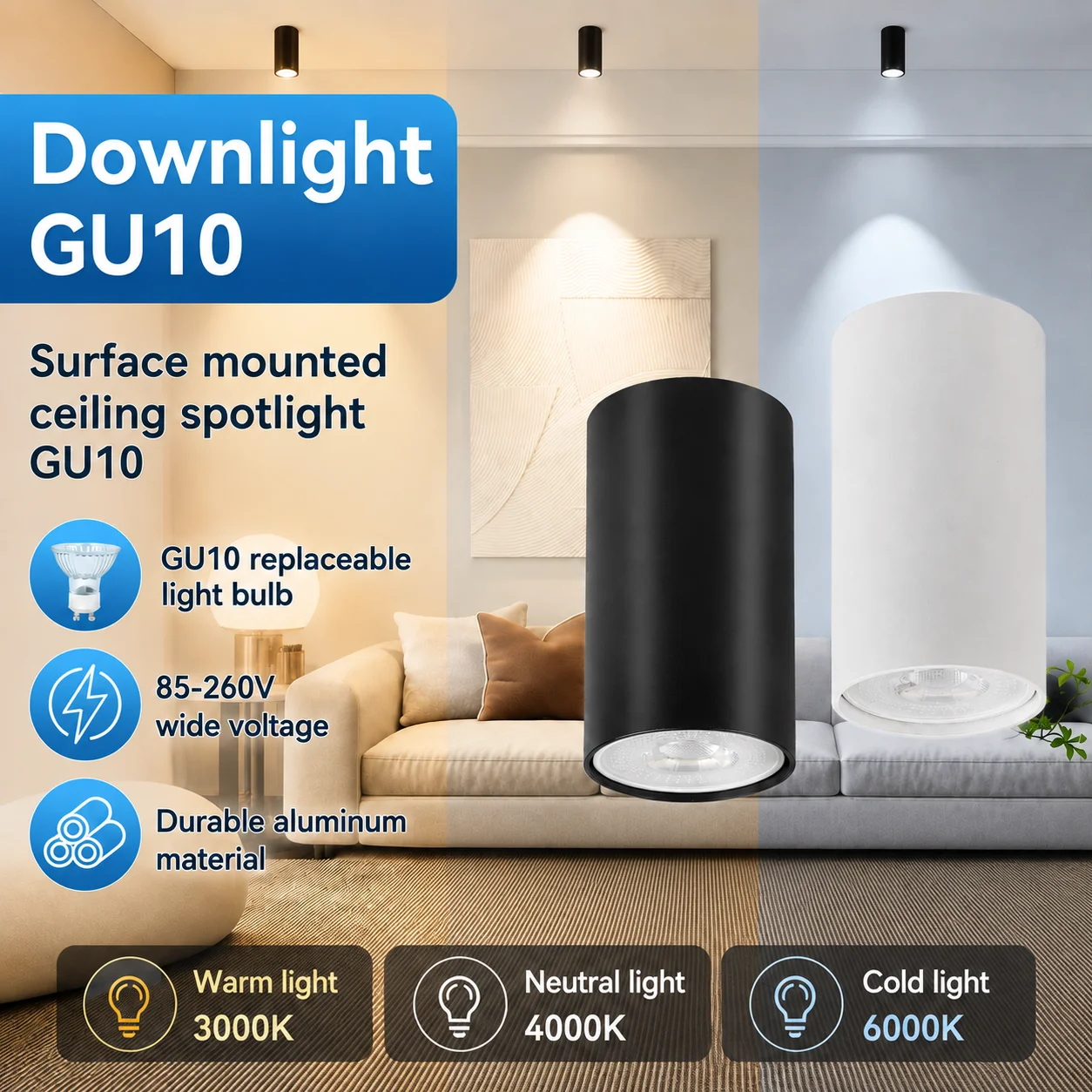 Spotlight GU10 Deckenleuchte Austauschbare Glühbirnen Led Modern Home Küche Wohnzimmer Aufbau Downlight LED 85V-265V Spot