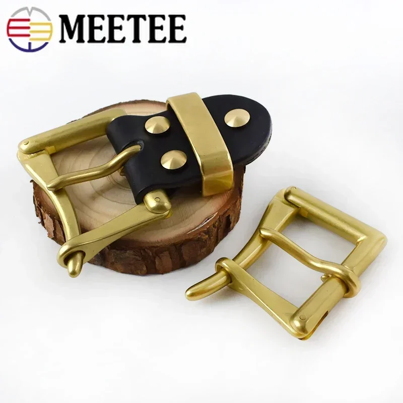 Meetee 1Pc 40mm Copper Belt Buckle Men\'s waistband Pin Buckles Connection Leather Loop Clasp Head Brass Band Ring Hook Accessory