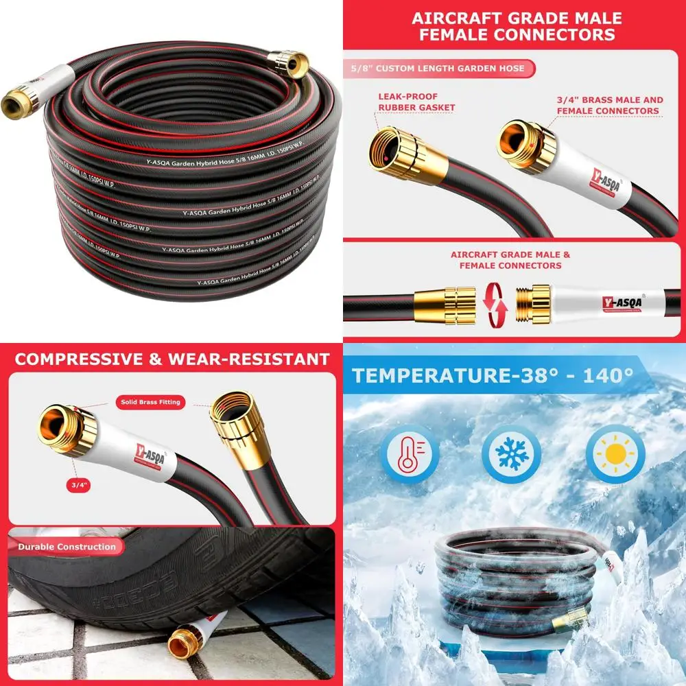 

Heavy-Duty 75-Foot 5/8-Inch Rubber Garden Hose with Standard 3/4 Inch Fittings, Lightweight, Durable, Kink-Free, Imitation Leath