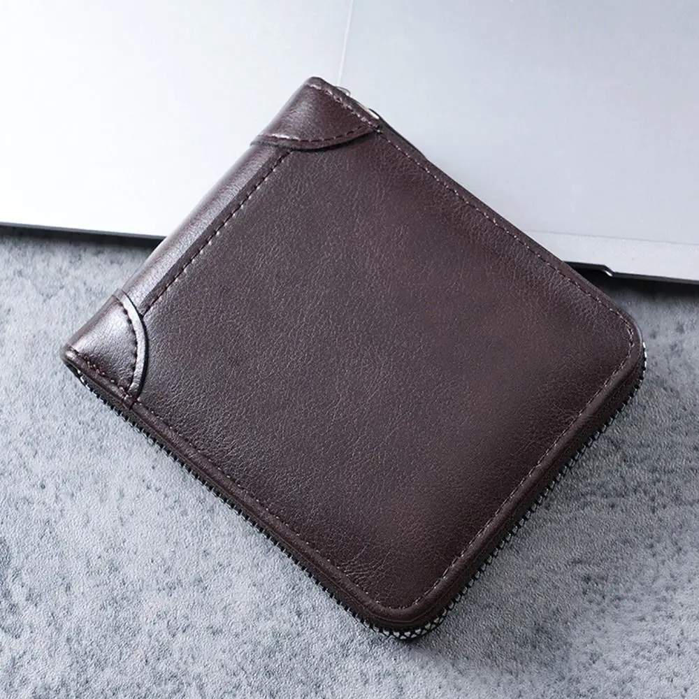 

Luxury Multi Function Men Short Wallet PU Leather with Zipper Men Card Holder Solid Color Coin Purses Men Coin Purses Men