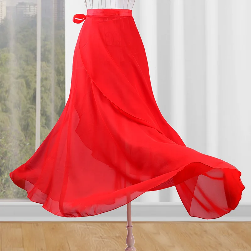 Acult Lyrical Long Wrap Ballet Skirt Women Chiffon Ballet Dress Ladies Girls Gymnastics Skate Dance Costume Dance Wrap Skirt