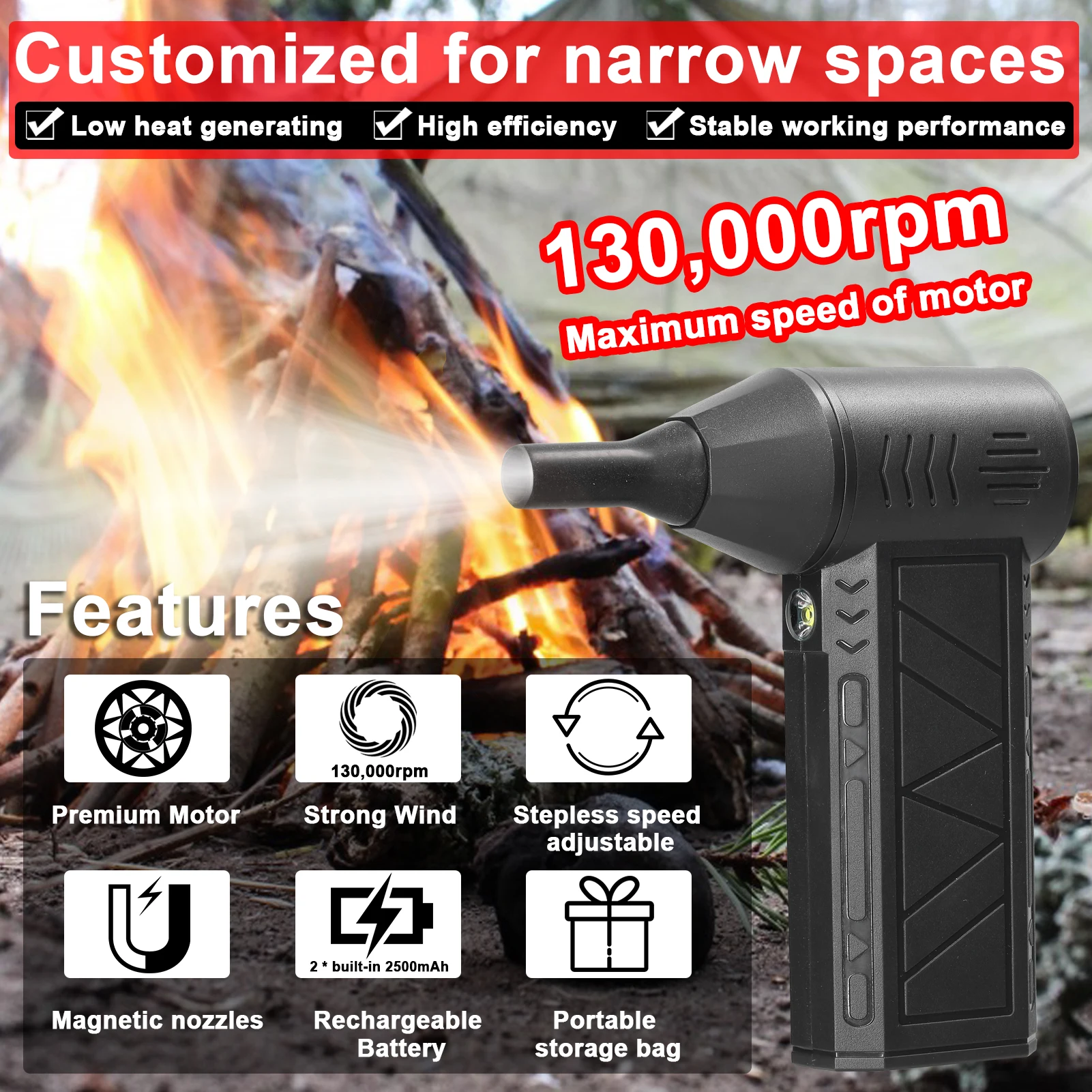 Handheld Ducted Turbofan 130,000RPM Jet Fan Lithium Violent Fan Portable Car Washer Multifunctional Dust Blower Keyboard