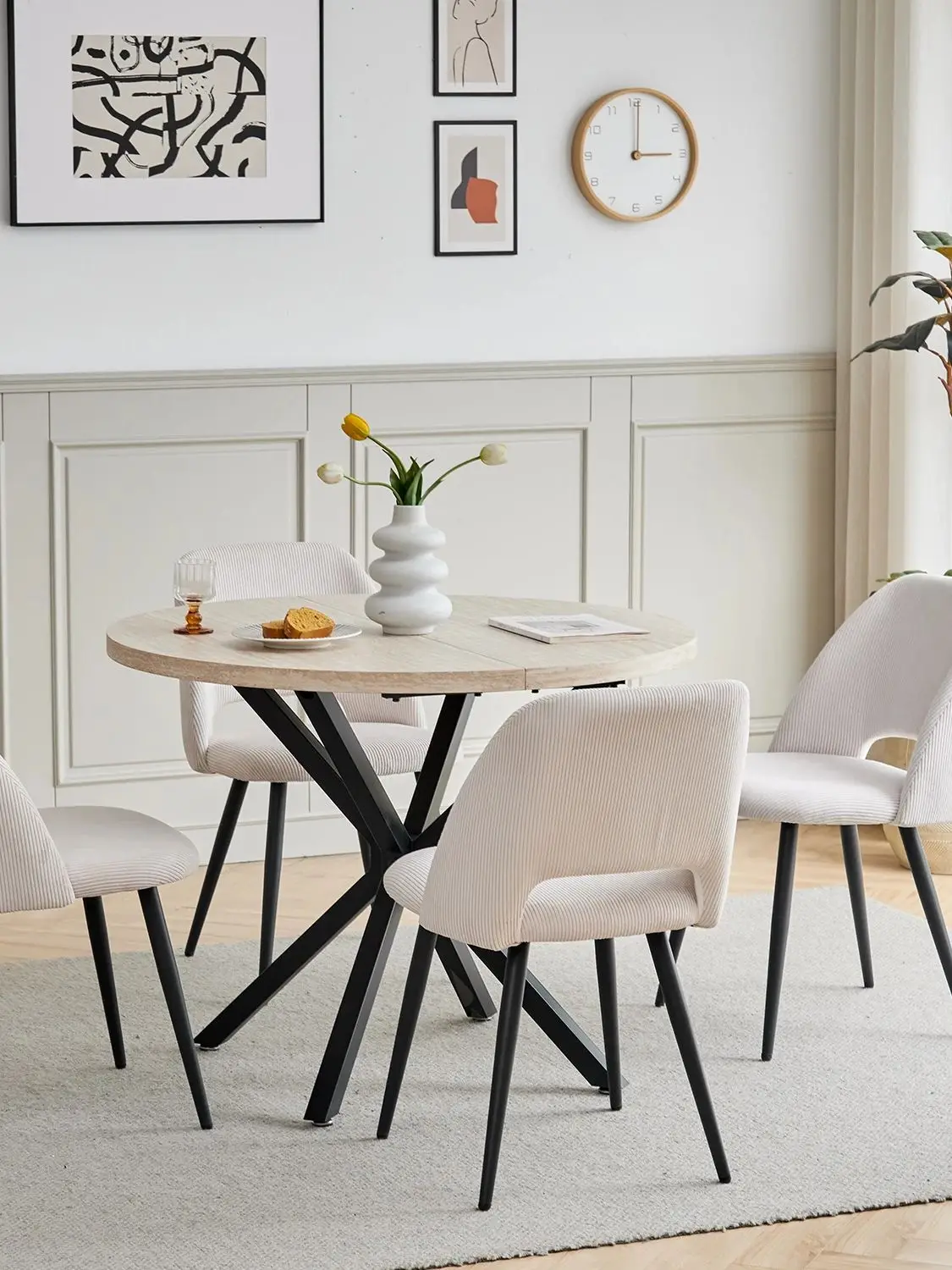 Set van 2/4/6 stijlvolle corduroy eetkamerstoelen - zitting van zachte stof, ergonomisch ontwerp, geschikt voor gezinsetruimte - afbeelding 2