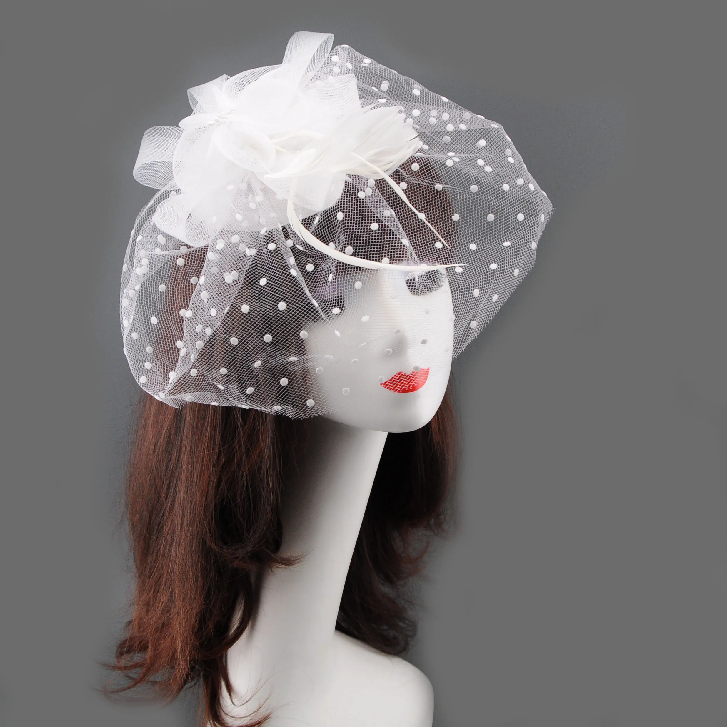 Vintage Polka Dot Tulle Fascinator, Bridal Wedding Veil Hat, Tea Party, Races, Photoshoot Accessory, Wedding Headpiece for Bride