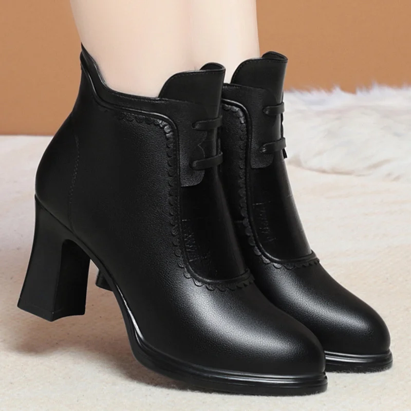 Autumn Winter Warm Fashion Women Plus Velvet Ankle Boot Zipper High Heel Punk Motorcycle Anti-slip Short Boots