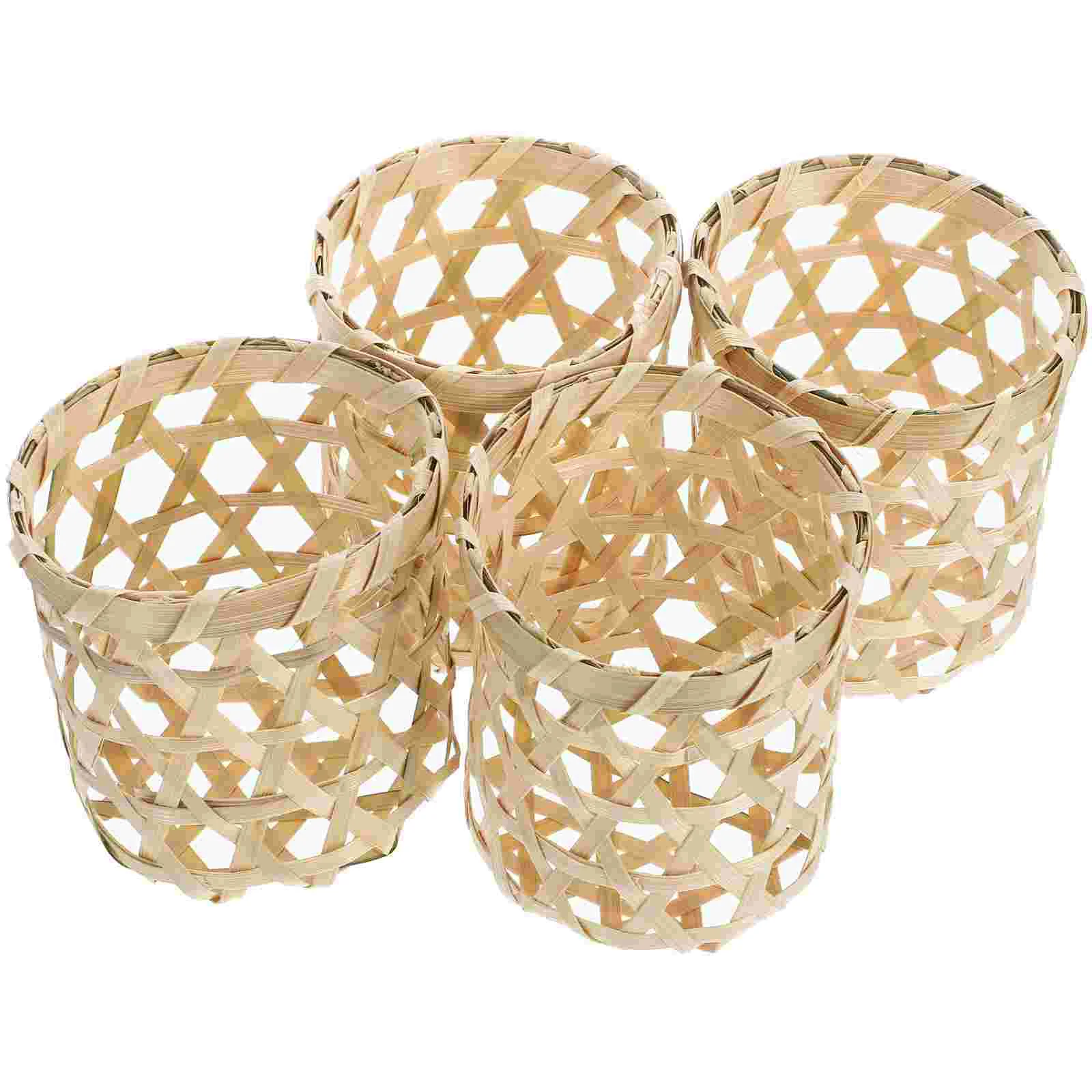 4 Pcs Basket Bamboo Coaster Cup Anti-scald Covers Woven Holder Handmade Protector Accessory Holders Weaving Craft