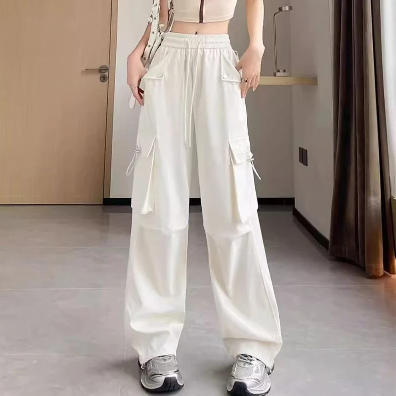 2026 New Women's Style Cargo Pants Vintage Loose Fit Multi Pocket Wide Leg Trousers Streetwear Hop Joggers