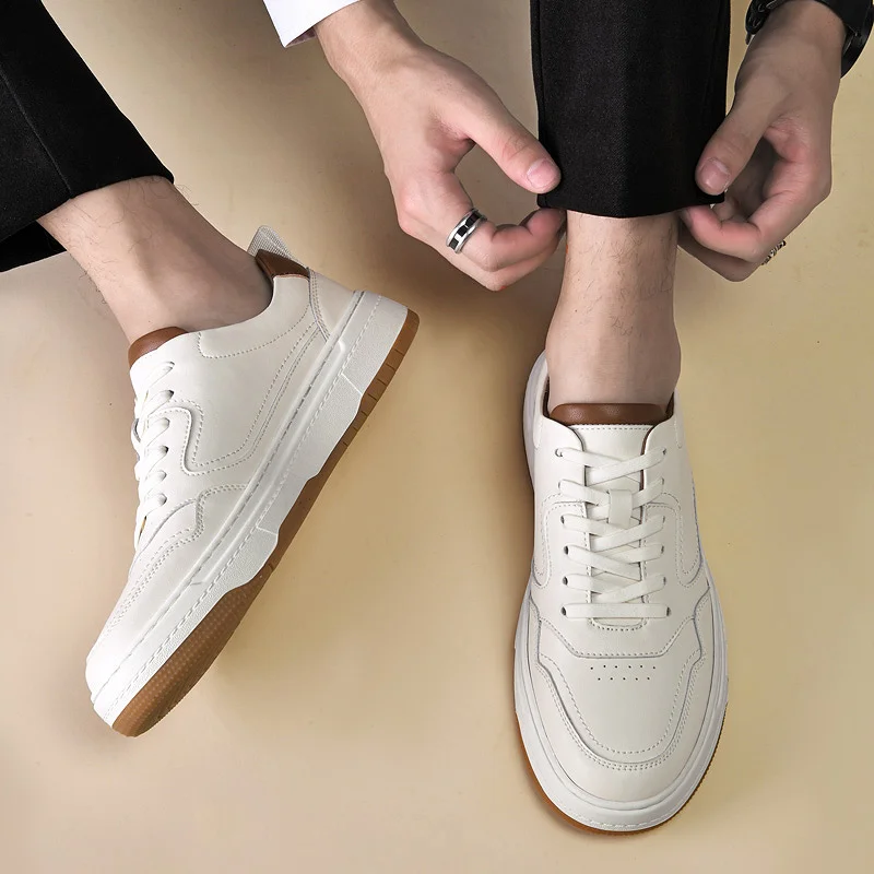 Genuine Leather Shoes Men Sneakers Cow Leather Shoes Fashion Male White Shoes Cool Young Man Fashion Sneakers