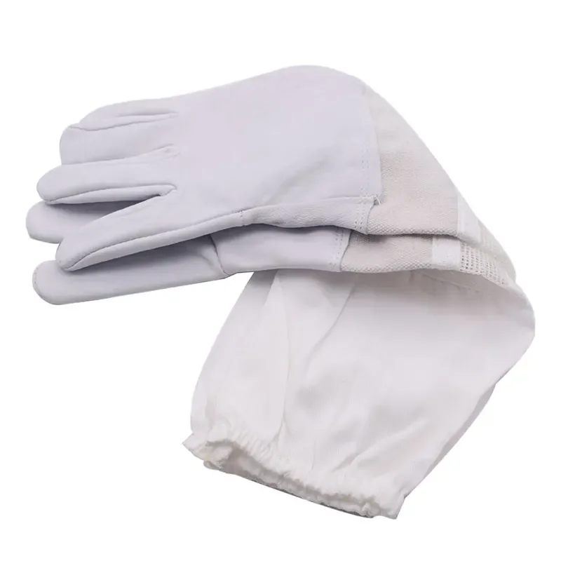 Guantes de apicultor de piel de oveja, guantes de apicultura de malla ventilada con mangas largas, guantes antiabejas, herramientas de prevención de colmena