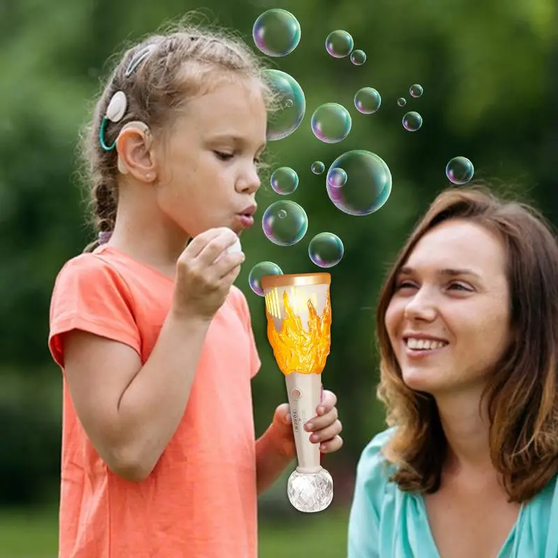 Luminous Torch Bubble Gun Automatic Soap Bubble Handheld Machine Electric Flahing Bubble Blowing Summer Outdoor Toys for Kids