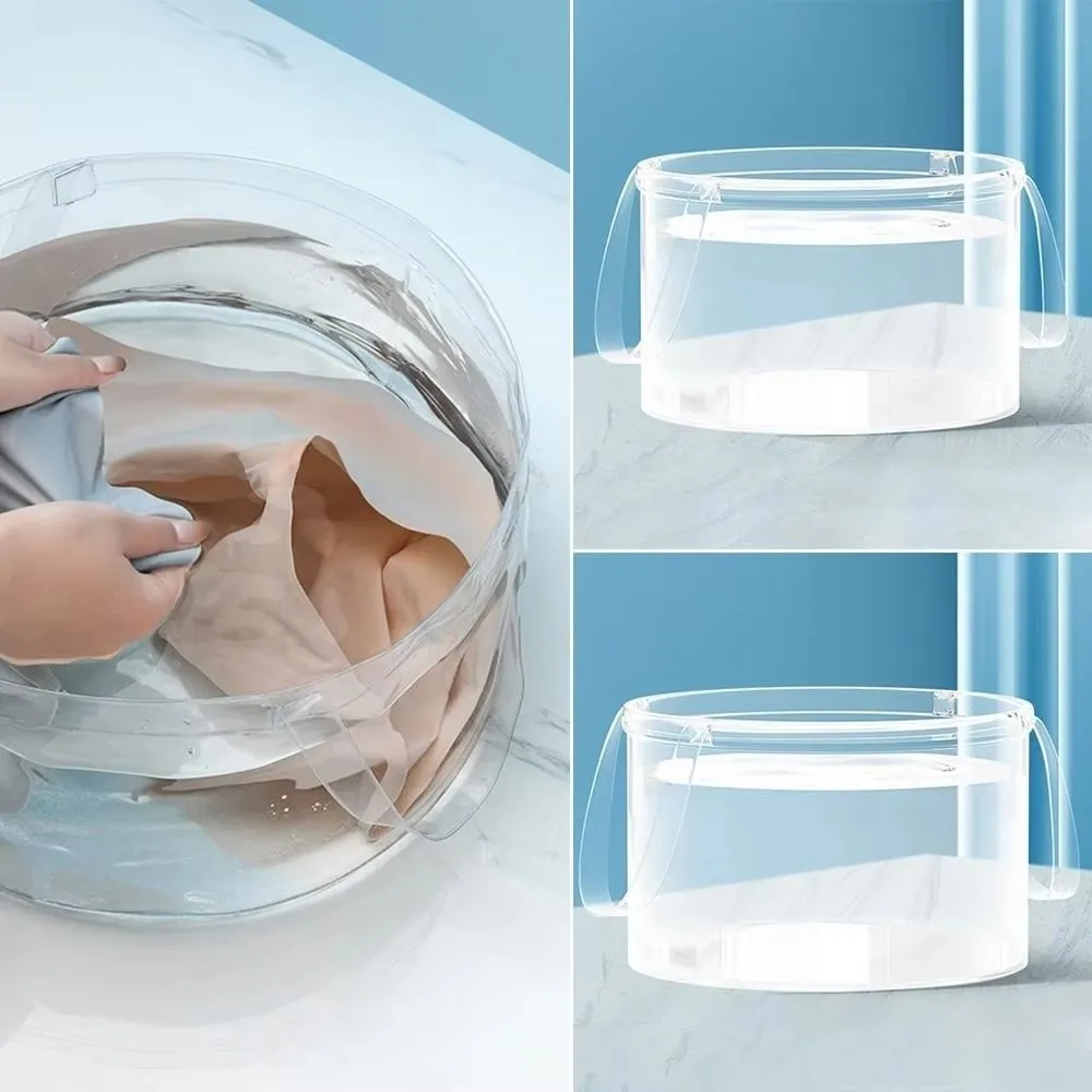 Lightweight 6.8L/12L Foldable Transparent Bucket Portable with Handle Travel Washbasin Leak-proof Plastic Laundry Basin Outdoor