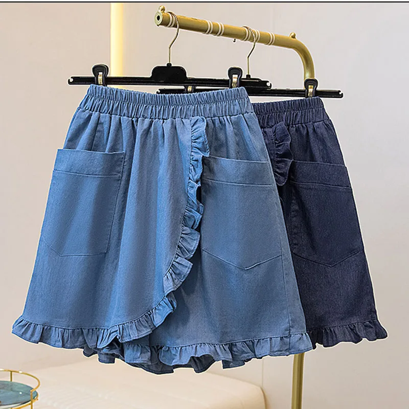 

Летние женские джинсовые шорты с высокой талией, повседневные, свободные, с широкими штанинами, тонкие, с необработанным краем, в уличном стиле, с пуговицами