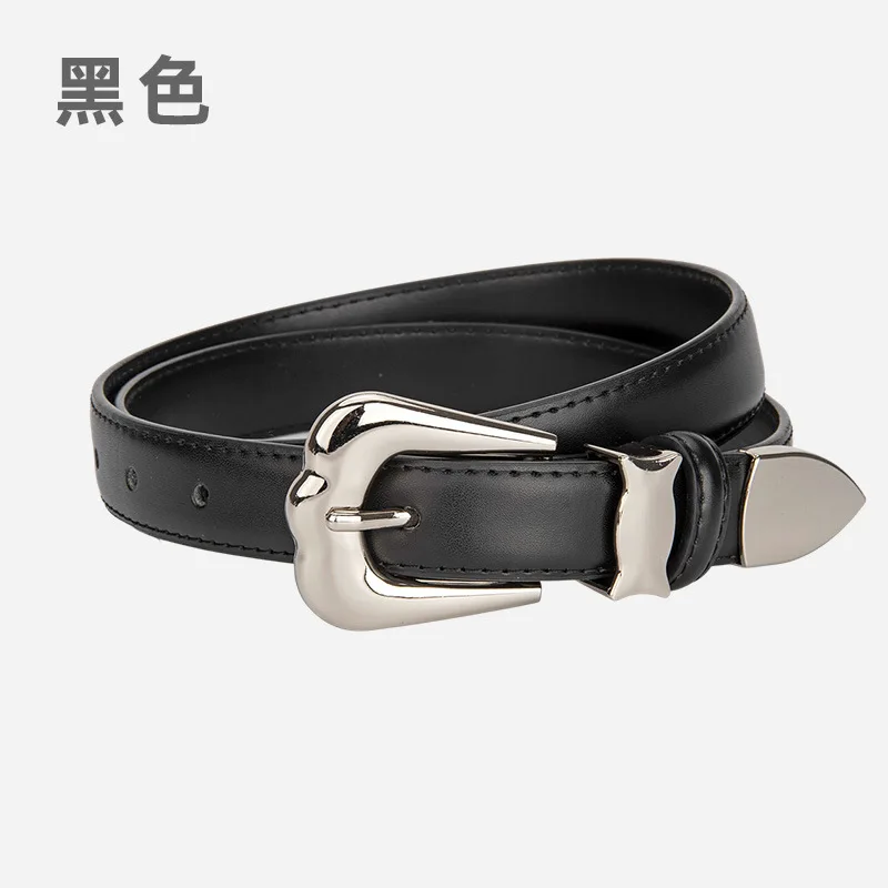New retro high-grade silver buckle women's belt, genuine leather design, simple waist belt with jeans