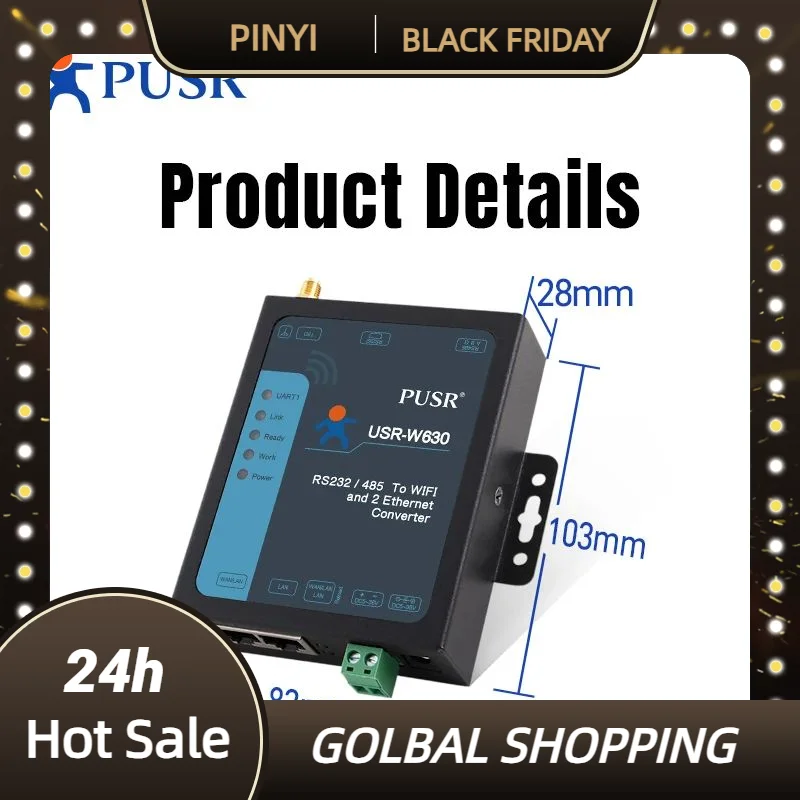 

Оригинальный промышленный 2-портовый преобразователь последовательного RS232 RS485 в WIFI поддерживает Modbus RTU в TCP USR-W630