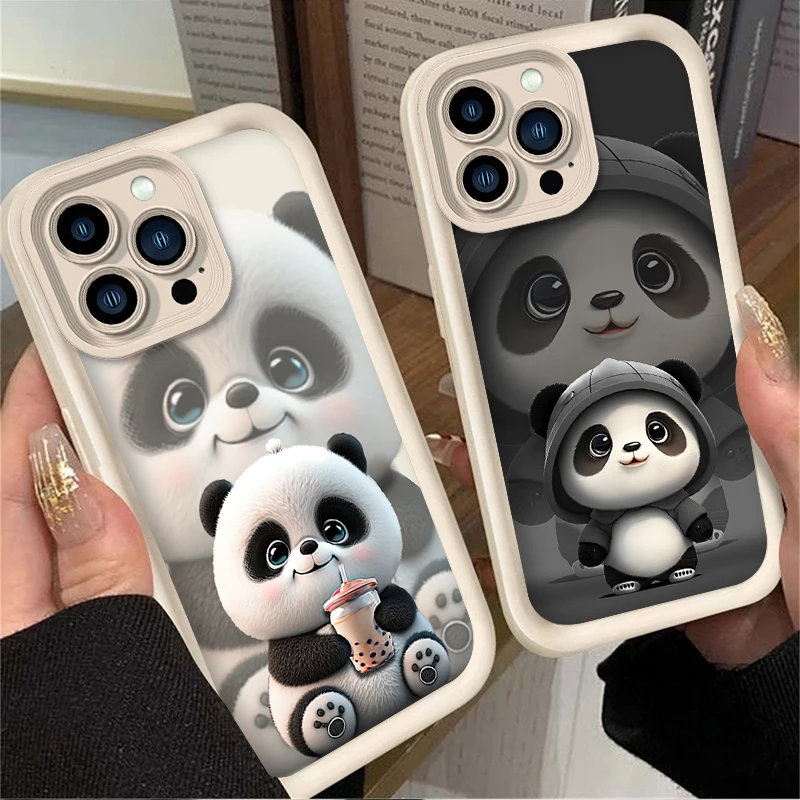 Lovely Panda Soft Silicone TPU Case For iPhone 16 15 14 13 12 11 Pro Max X XS X S Max XR SE 2020 7 8 Plus Shockproof Back Cover