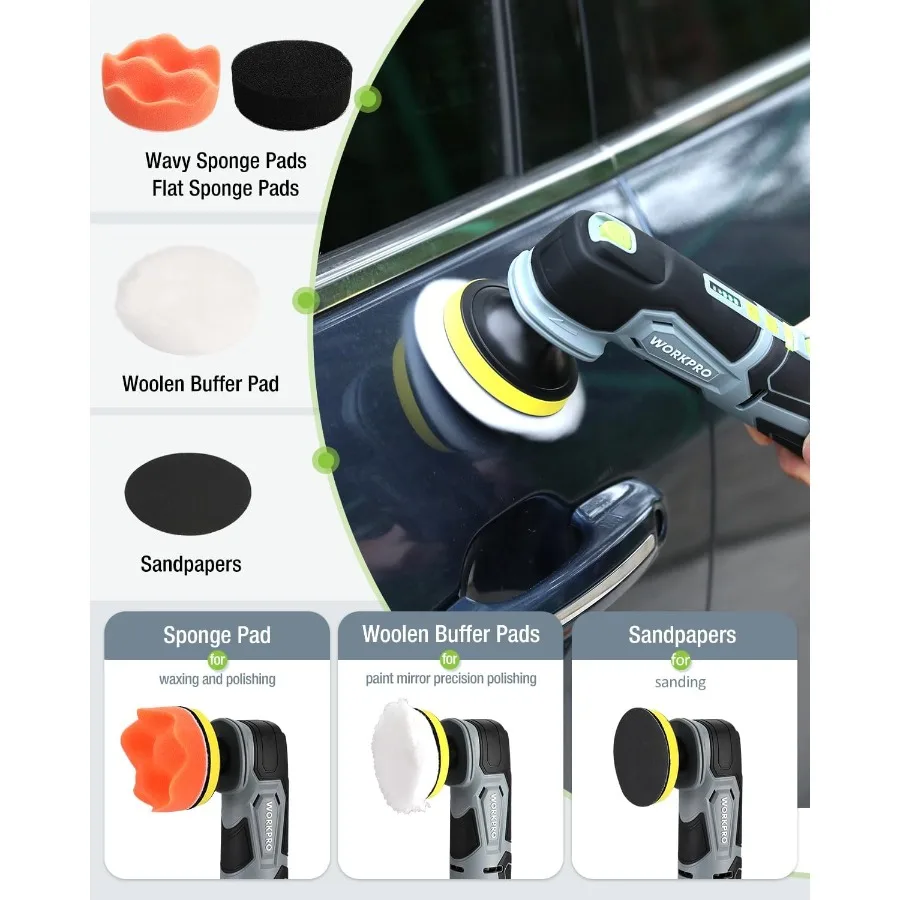 Akku-Mini-Pufferpolierer 12 V für die Autopflege, 5 variable Geschwindigkeiten bis zu 3000 U/min, kompaktes Akku-Polier-Set, ideal