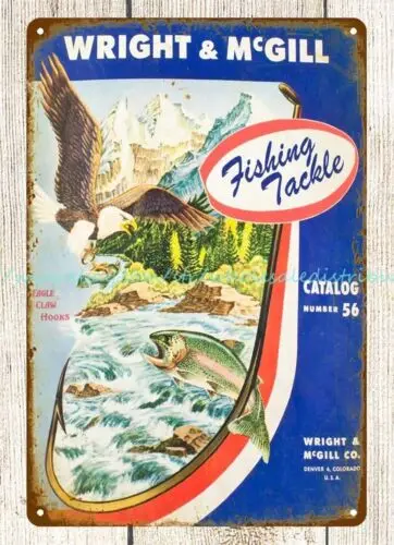 home decor art 1956 WRIGHT MCGILL FISHING TACKLE CATALOG cover metal tin sign