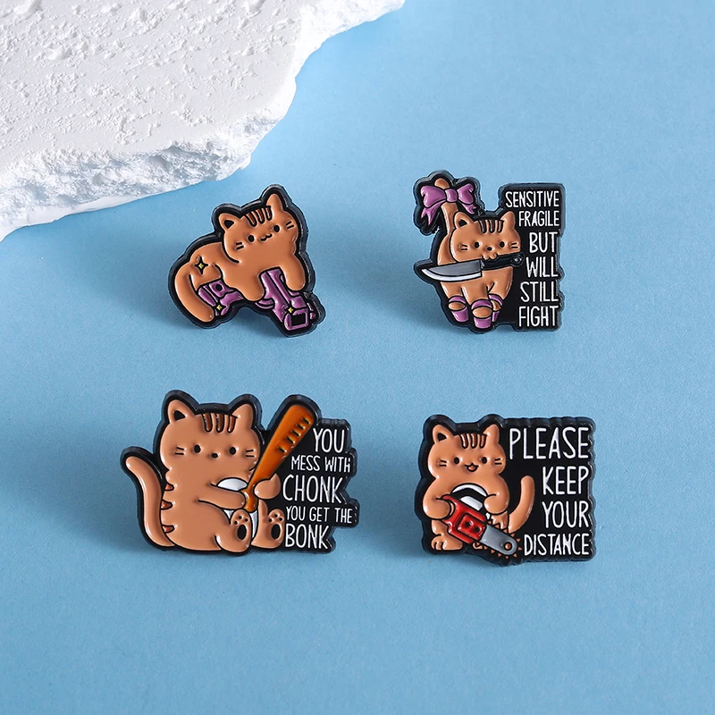 Cute Dangerous Cat Enamel Pins Keep Distance Mess with the Honk Get the Bonk Brooch Bag Clothes Badges Jewelry Gift for Friends