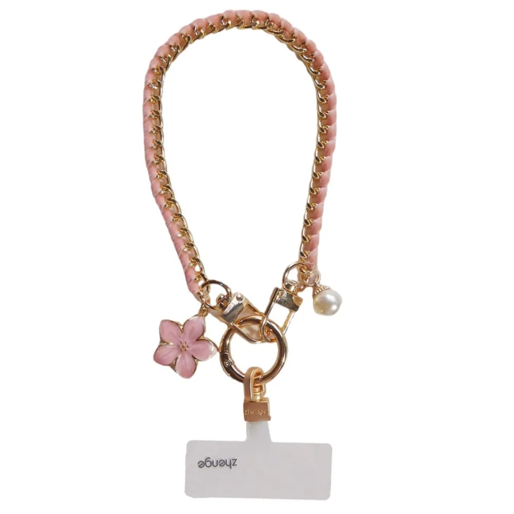 

Flower Pendant Mobile Phone Strap Metal Chain Anti Loss Cell Phone Chain Handheld Pearl Mobile Phone Lanyard