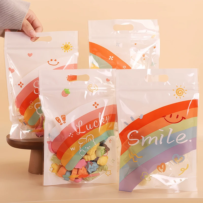 TETP 50Pcs Rainbow Food Packaging Ziplock Bags With Handle Home Party Cookies Candy Snowflake Crisp Decoration Gift Favors