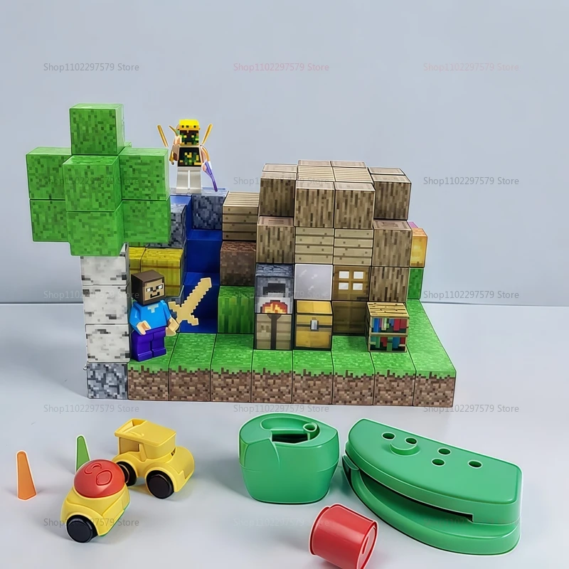 300 bloques de construcción magnéticos Mine World juego de cubos magnéticos para niños niñas niños 3 + juguete de vástago creativo DIY modelo sensorial regalos de vacaciones