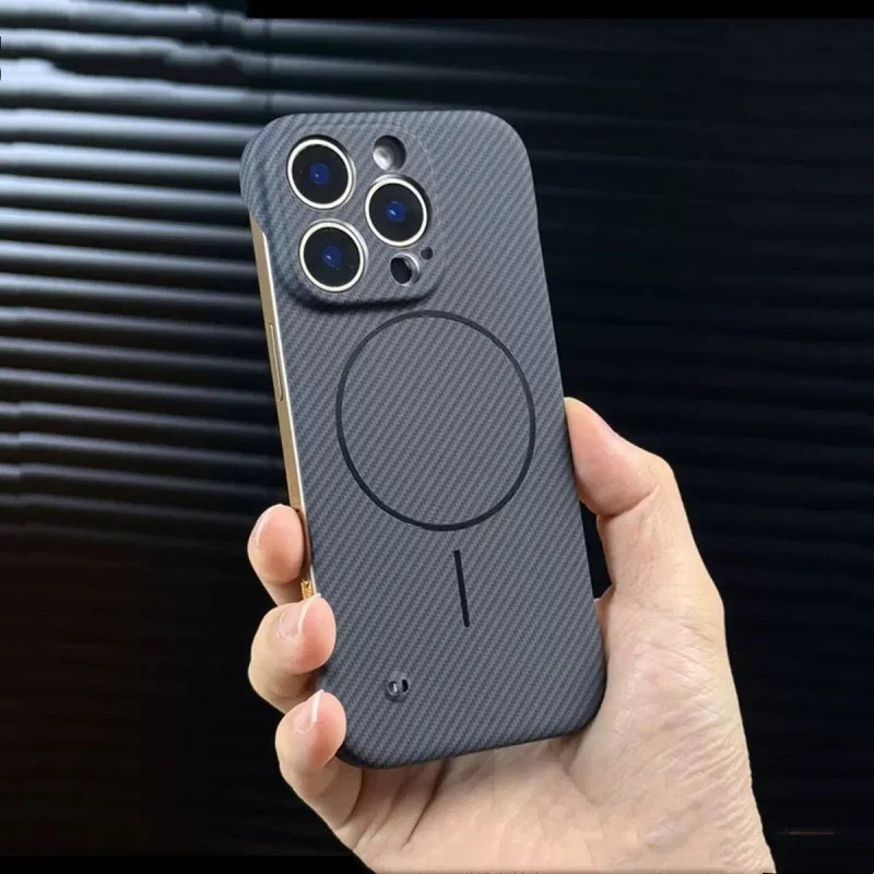 Ультратонкий чехол Magsafe с беспроводной зарядкой из углеродного волокна для iPhone 16, 15, 14 Plus, 13, 12, 11 Pro Max, безрамный чехол для ПК с текстурой кевлара