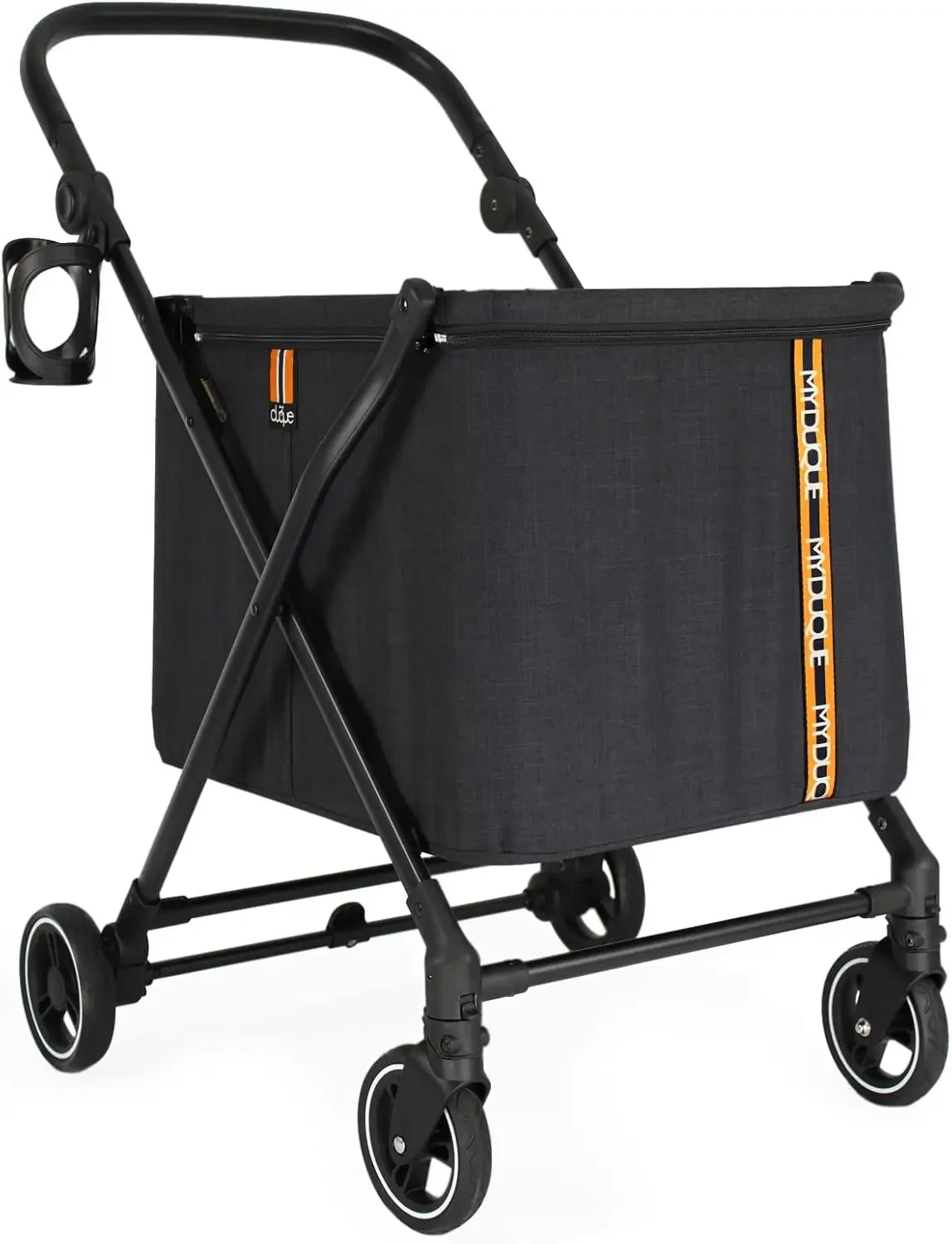 Caddy, Personal Shopping Trolley, Foldable Shopping Trolley on 4 Wheels, Suspension, Height Adjustable Handle Foot Brake, Cup Ho