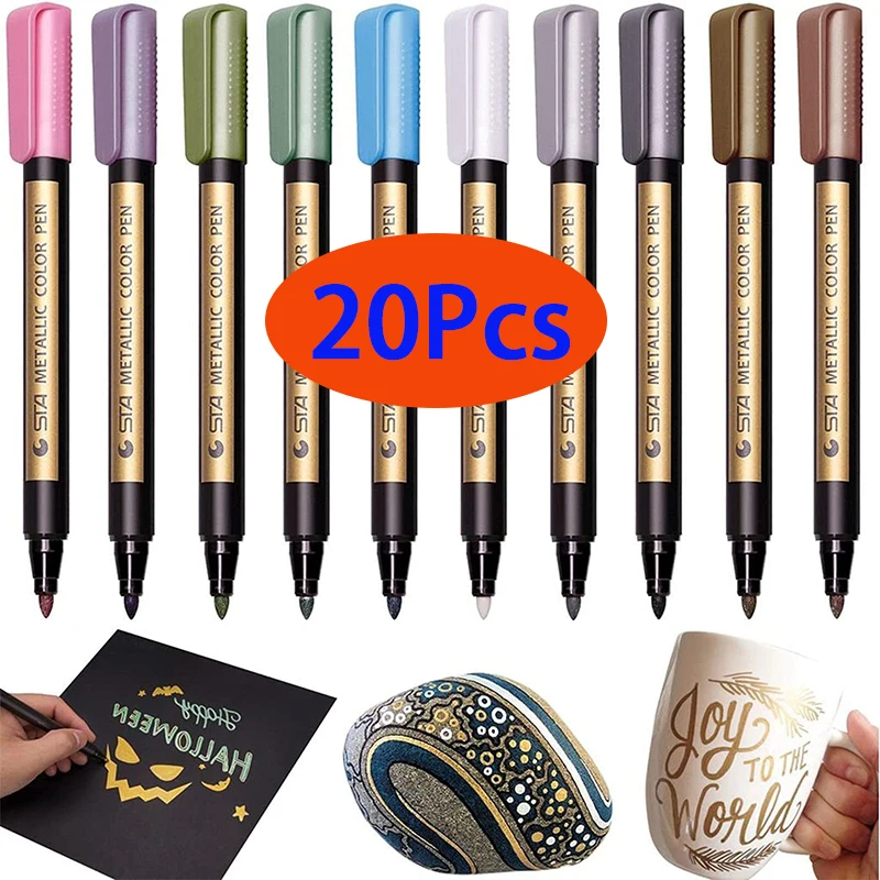 

20Pcs Medium Point Metal Markers For Black Paper Rock Art Scrapbook Crafts Card Making Ceramics DIY Photo Albums 10 Colors