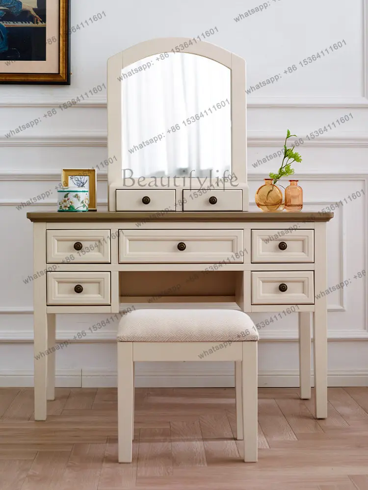 American pastoral Mediterranean white solid wood dresser small apartment multi-drawer