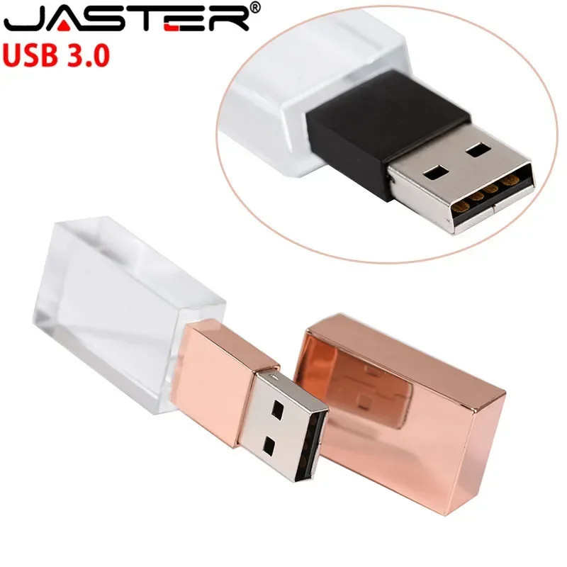 JASTER Crystal USB 3.0 Flash Starter USB Pen Drive 4GB 16GB 32GB 64GB128GB USB Flash Drive 3D Engraving Free Logo Car Gift