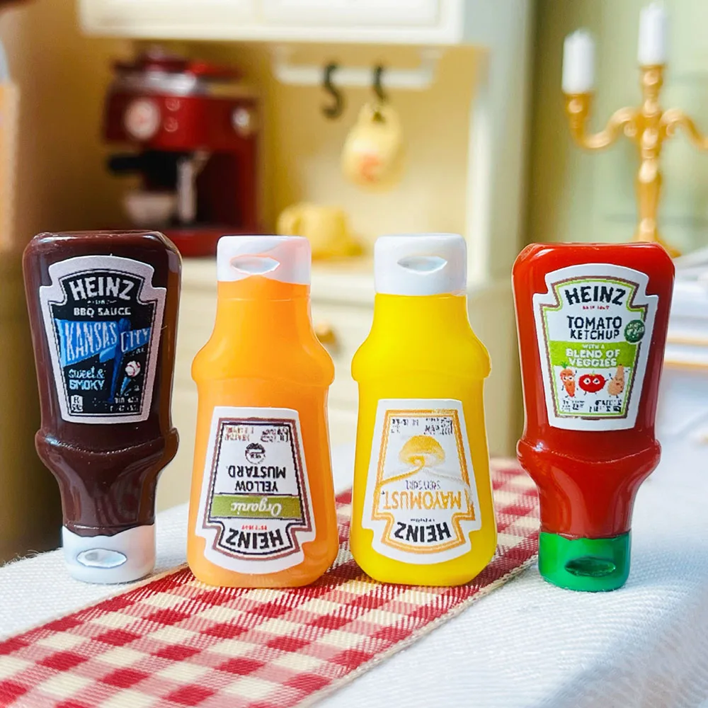 4pcs Miniature Dollhouse Supermarket Mini Sauce/Ketchup Bottle Model Toy for Blyth OB11 Doll Accessories