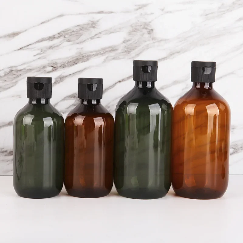 300/500ML Refillable Bottle Olive Green Shampoo Shower Gel Bottle Large Capacity Pure Dew No Spill Reusable Storage Contianer