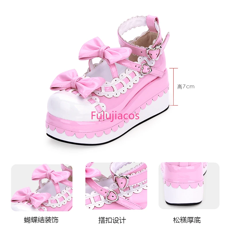Mujer Japón Anime Maid Cosplay zapatos Lolita primavera mujeres cuñas sandalias tacones altos cuero princesa plataforma zapatos de talla grande