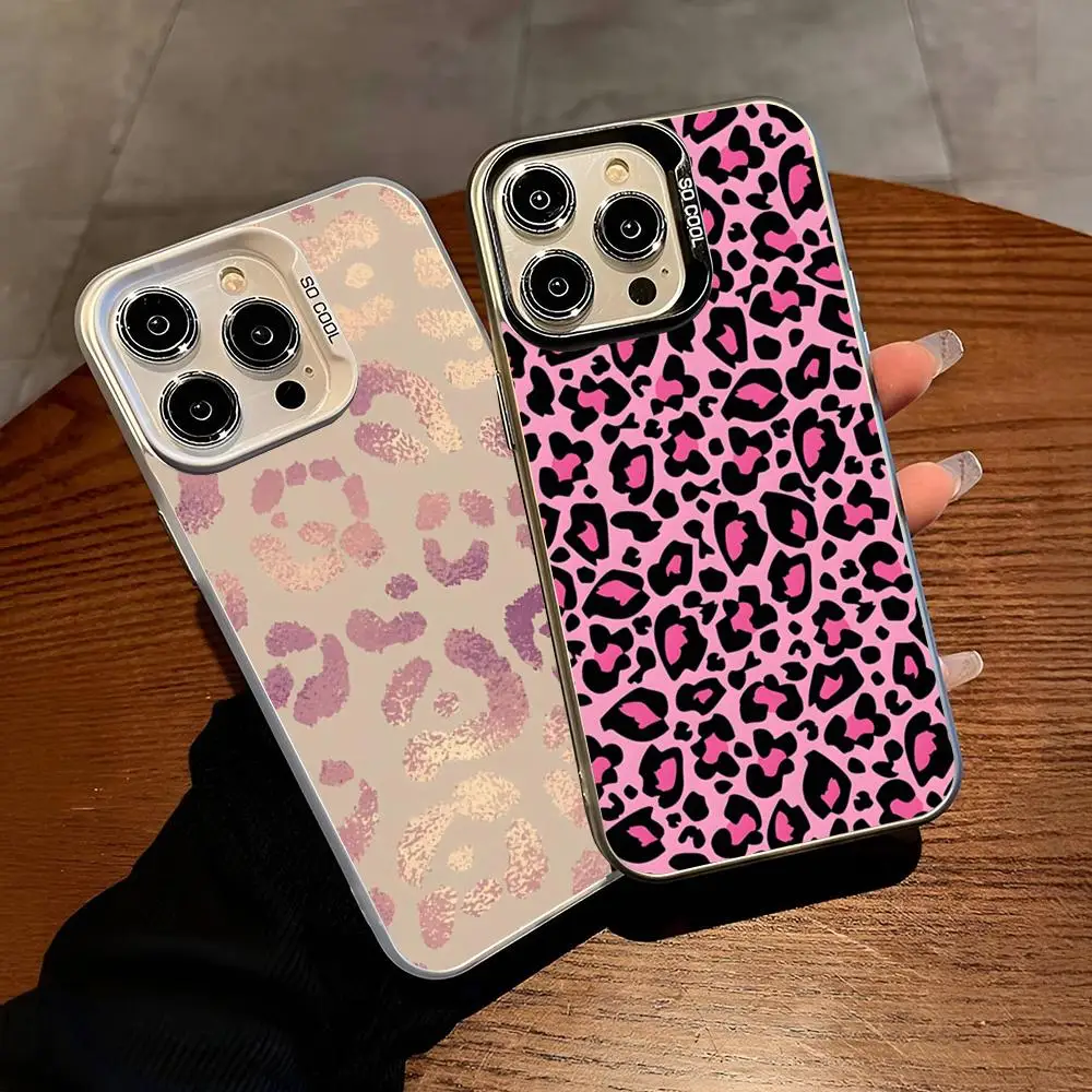 Leopard Cheetah Print Phone Case For Iphone 16 15 14 13 11 12 Pro Max Xr X Xs 8 7 Plus Color Silver Cover