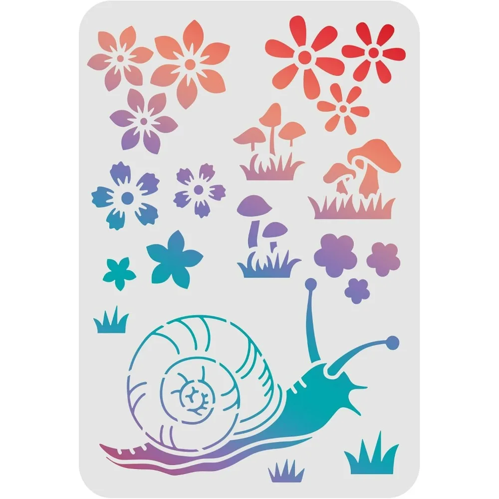 Snail Mushroom Flowers DIY Stencils, 11.6x8.3 Inch Plant Wall Painting Scrapbook Coloring Embossing Album Decorative Template