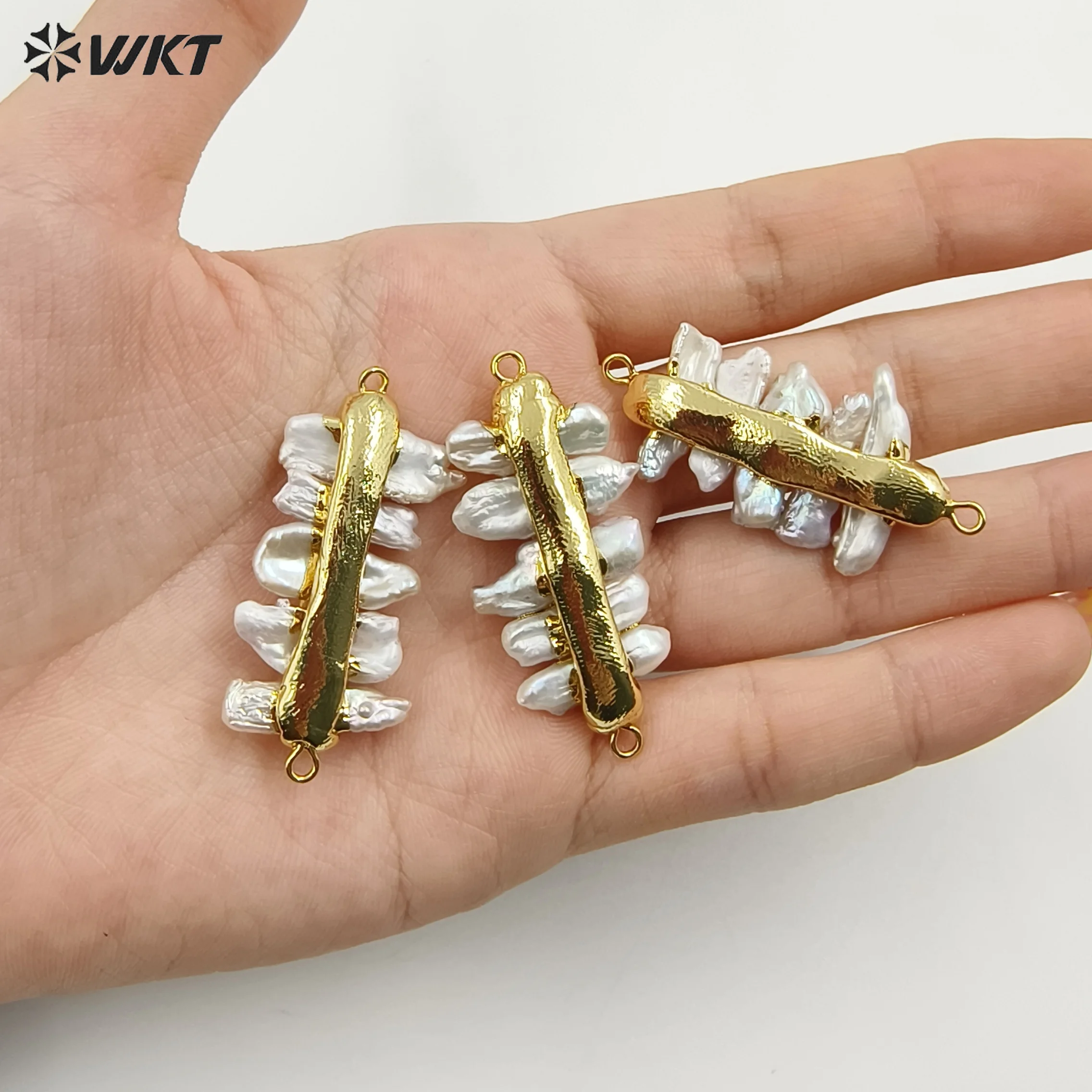 WT-JP039 WKT New Design Fashion Charming Connector And Natural Freshwater Pearl Irregular Shape For Jewelry Making Findings