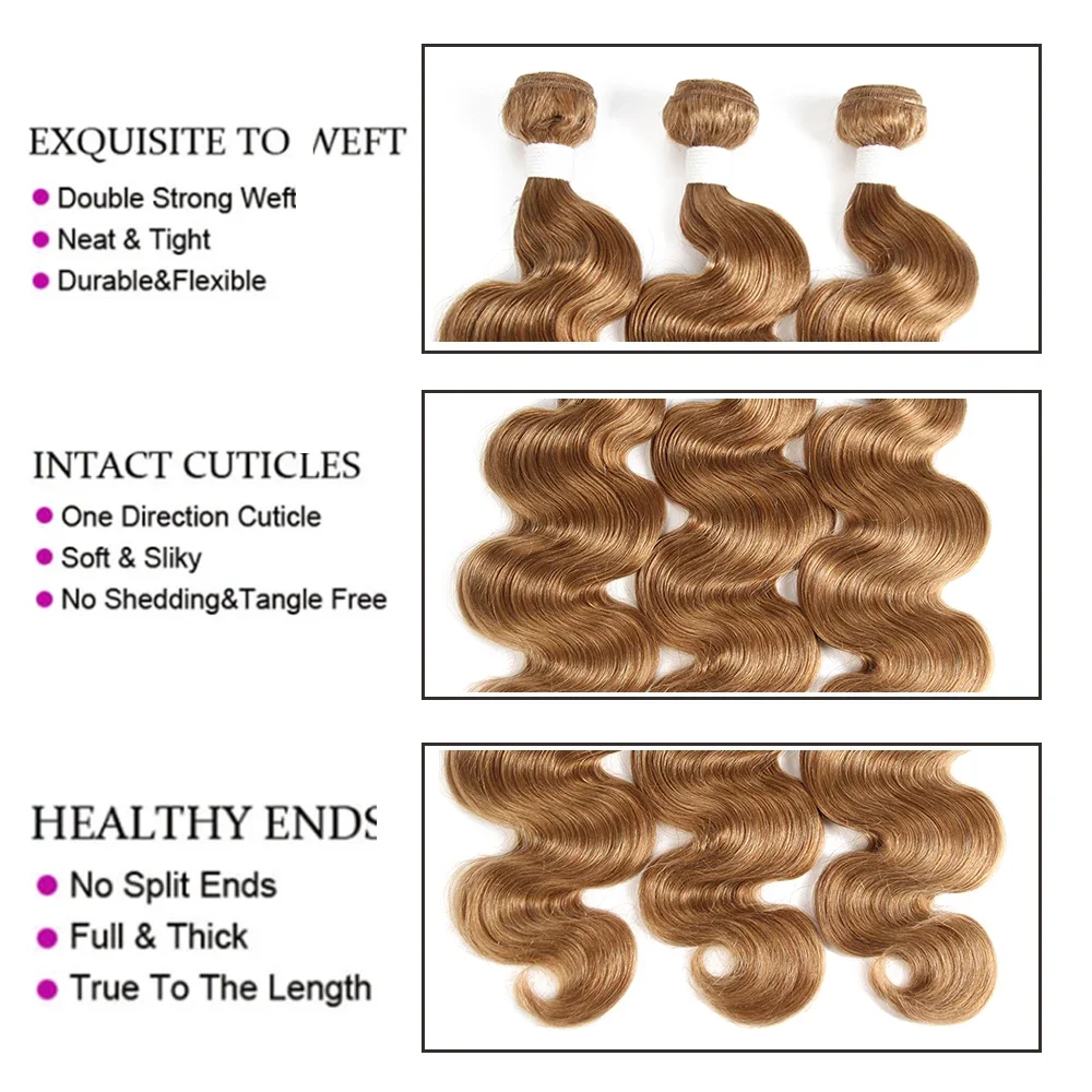 바디 웨이브 인모 번들, 꿀 금발 컬러 인모, 물 직조 번들, 브라질 레미 헤어 번들, 1PC 딜